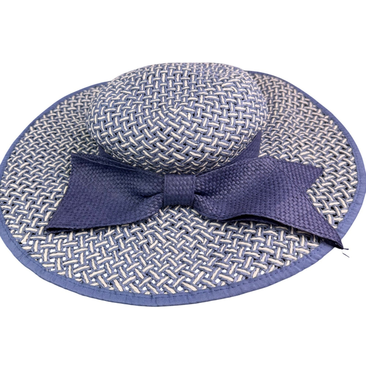 Jessica Simpson Womens Navy & White Woven Paper Sun Hat With Bow One Size
