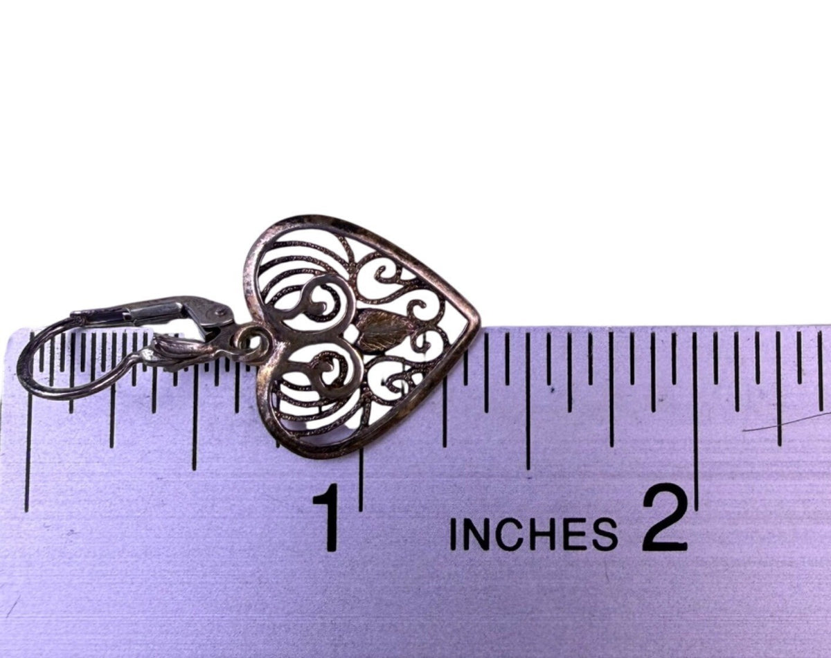 Milor Womens Silver Tone Filigree Heart Drop Earrings 925 Sterling Italy Hooks