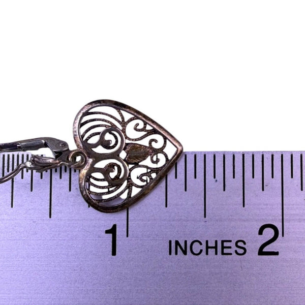 Milor Womens Silver Tone Filigree Heart Drop Earrings 925 Sterling Italy Hooks