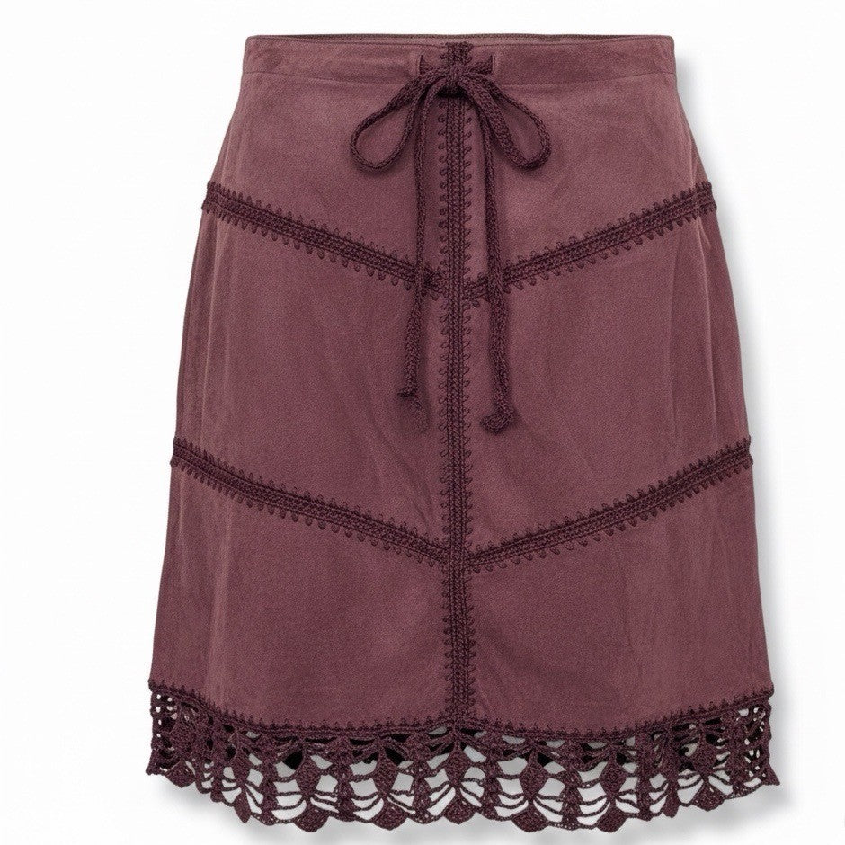 Arden B Womens Burgundy Leather Crochet Trim A-Line Skirt Size 6