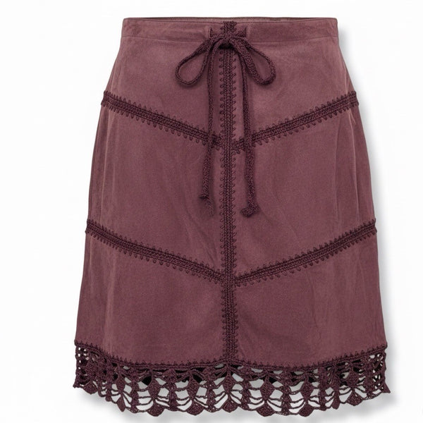 Arden B Womens Burgundy Leather Crochet Trim A-Line Skirt Size 6