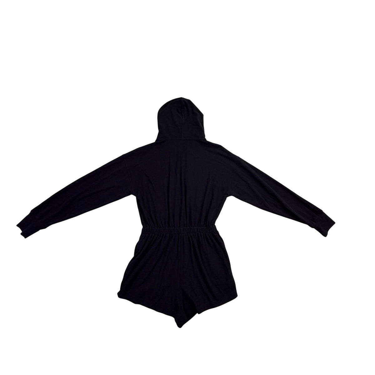 Nia Womens Black Hooded Romper With Elastic Waist & Long Sleeves Size S
