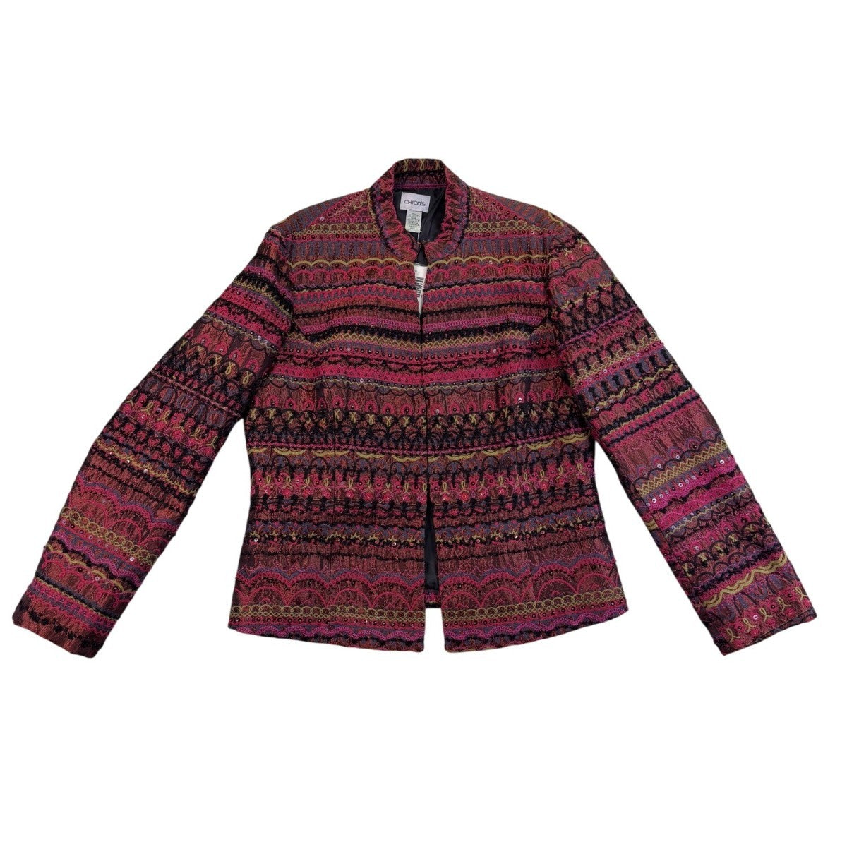 Chicos Womens Pink & Black Patterned Edanas LS Jacket Stylish Size 1