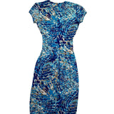 Cache Womens Blue Abstract Wrap Dress Sz XS
