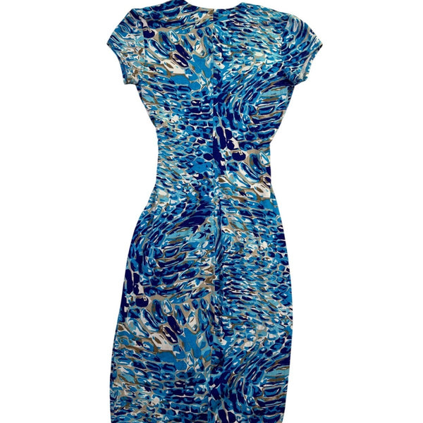 Cache Womens Blue Abstract Wrap Dress Sz XS