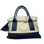Kate Spade Women’s Ivory & Navy Leather Tassel Zipper Closure Tote Bag