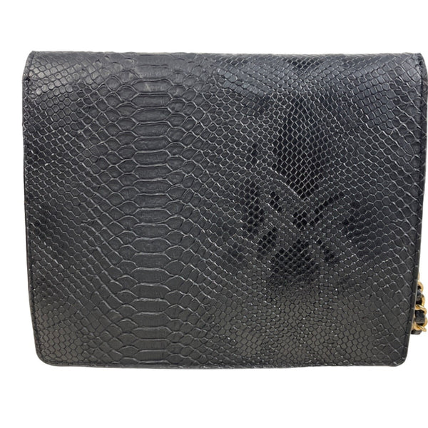 Elizabeth Grant Black Crossbody Purse Python Print Gold Chain Strap Sz S - New
