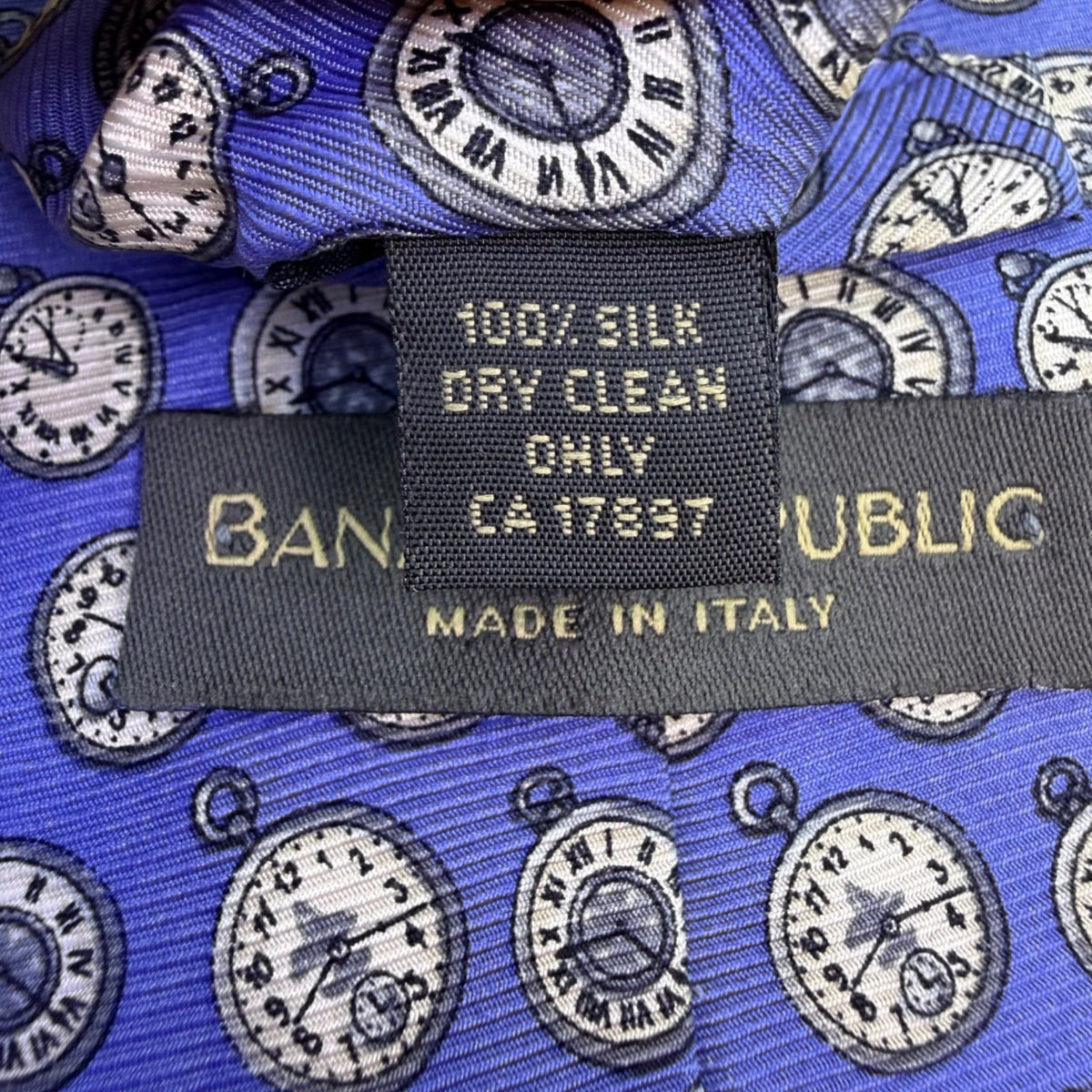 Banana Republic Mens Blue 100% Silk Pocket Watch Pattern Italian-Made Necktie