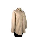 Hilary Radley Womens Beige Fleece Button-Up Shirt Jacket Casual Oversized Sz L