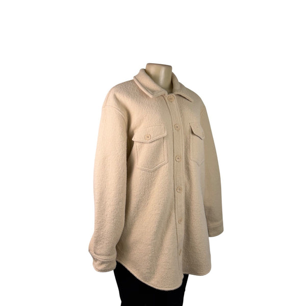 Hilary Radley Womens Beige Fleece Button-Up Shirt Jacket Casual Oversized Sz L