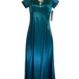Scott McClintock Womens Teal Satin Short Sleeve Dress W/ Embellishment Size 8 Ne