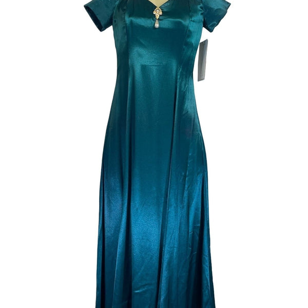 Scott McClintock Womens Teal Satin Short Sleeve Dress W/ Embellishment Size 8 Ne