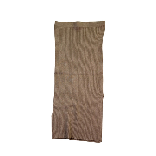 Mango Womens Beige Ribbed Knit Midi Skirt Stretch-Fit Size S