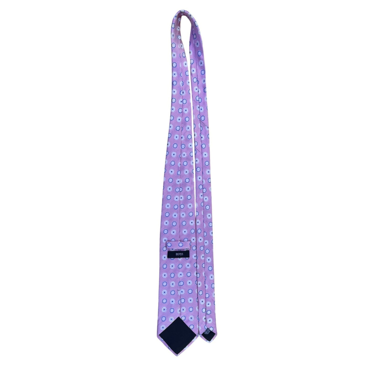 Hugo Boss Mens Pink & Blue Silk Geometric Pattern Tie Made In Italy Classic