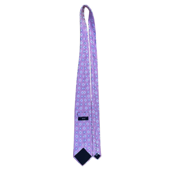 Hugo Boss Mens Pink & Blue Silk Geometric Pattern Tie Made In Italy Classic