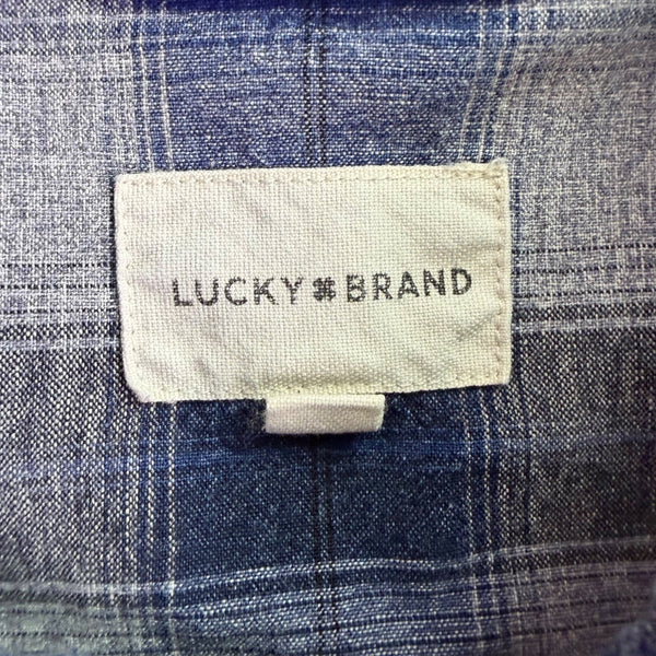 Lucky Brand Mens Blue Cotton Plaid Button-Up Western Shirt Front Pockets Size M
