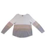 Chicos Womens Neutral Metallic Stripe Cotton Blend Pullover Sweater Size Large