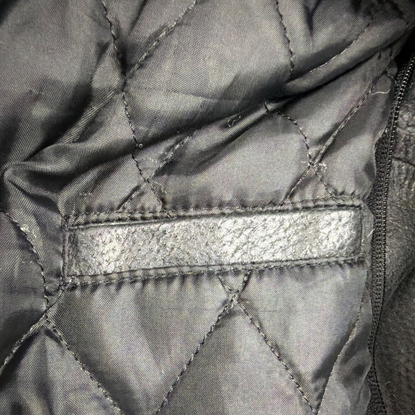 T-Traxx Mens Black Leather Jacket Zip-Up Quilted Lining Motorcycle Style Sz M