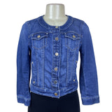 White House Black Market Women’s Blue Denim Button-Front Fitted Jacket Sz 4