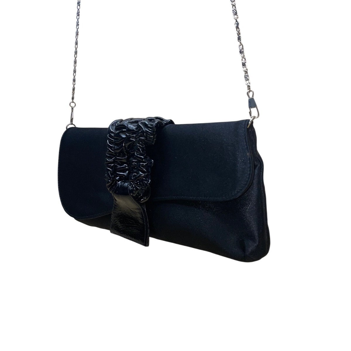 Lulu Townsend Women’s Black Satin With Ruched Detail Chain Strap Clutch Bag