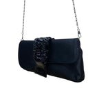 Lulu Townsend Women’s Black Satin With Ruched Detail Chain Strap Clutch Bag