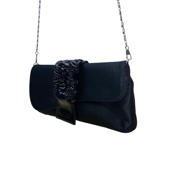 Lulu Townsend Women’s Black Satin With Ruched Detail Chain Strap Clutch Bag