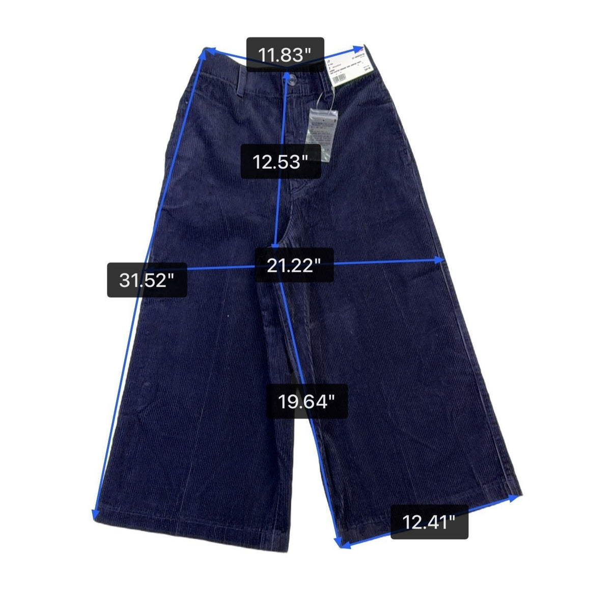Uniqlo Womens Navy Cotton High-Waisted Corduroy Wide Cropped Pants Size 2