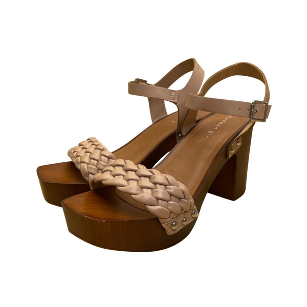 Madden Girl Women’s Pink Faux Leather Woven Strap Wood Platform Block Heel Sz 9M
