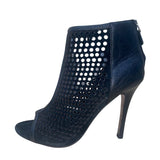 Rebecca Minkoff Women’s Black Leather Perforated Open-Toe High Heel Booties Size