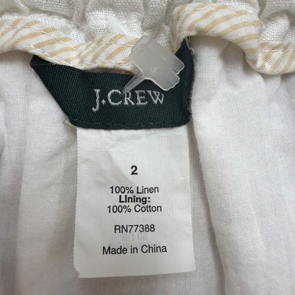 J.Crew Womens White Linen Skirt W/ Cotton Lining Drawstring Waist Size 2