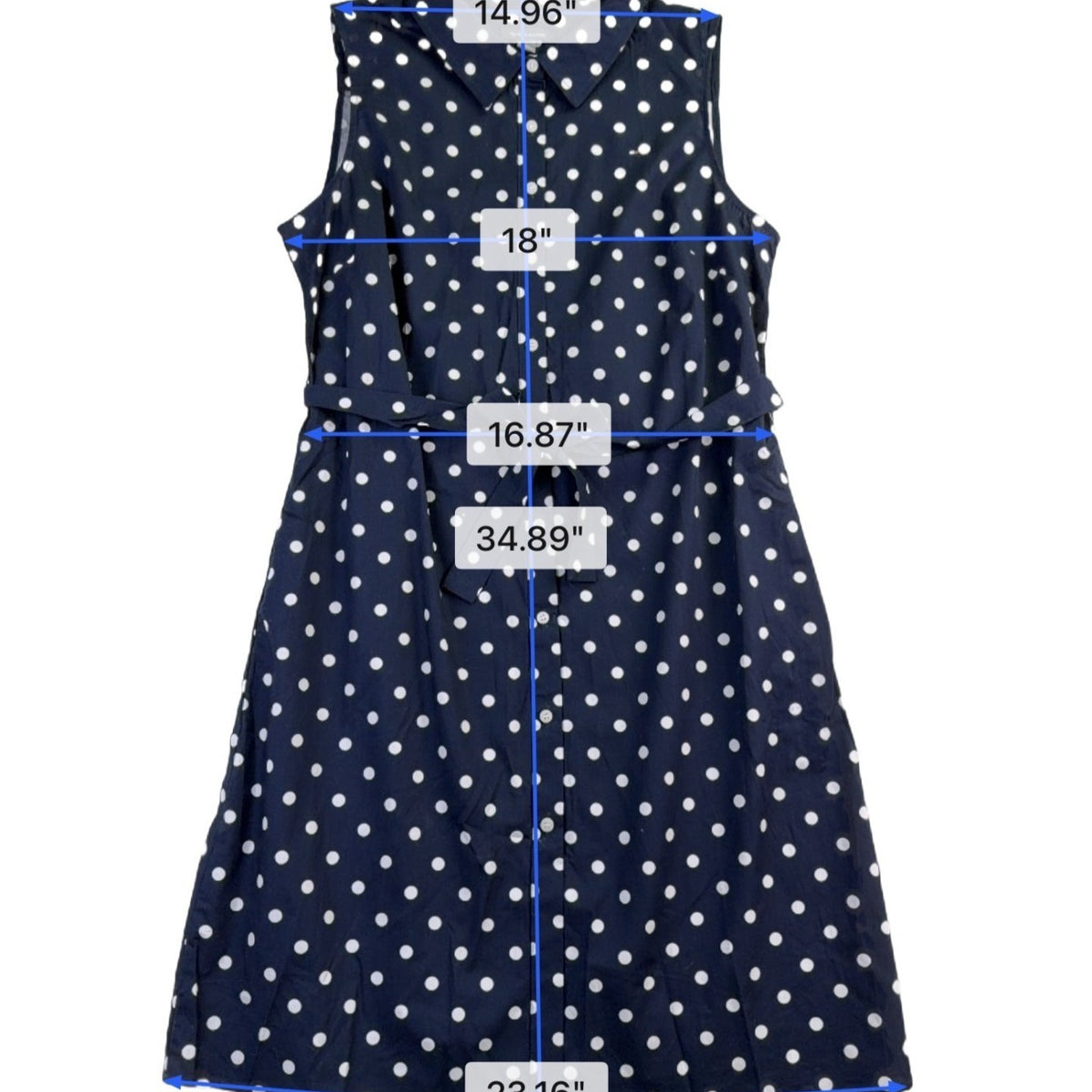 Tommy Hilfiger Womens Navy Polka Dot Sleeveless Shirt Dress Belted Size 12