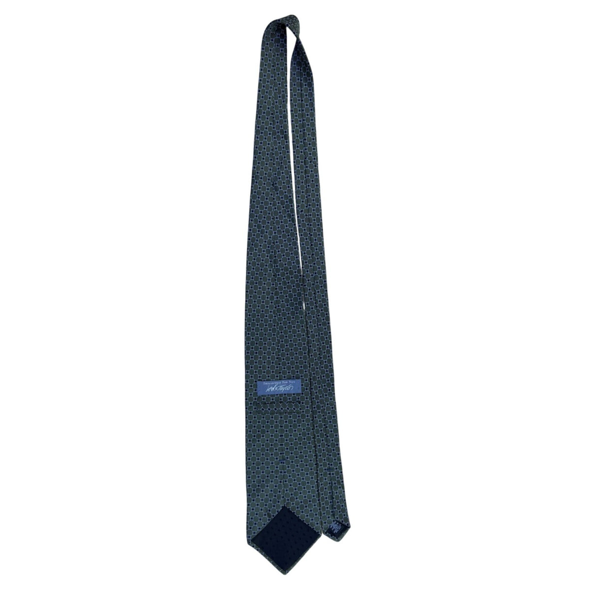 Lord & Taylor Mens Green Silk Geometric Print Necktie 100% Silk Made In USA