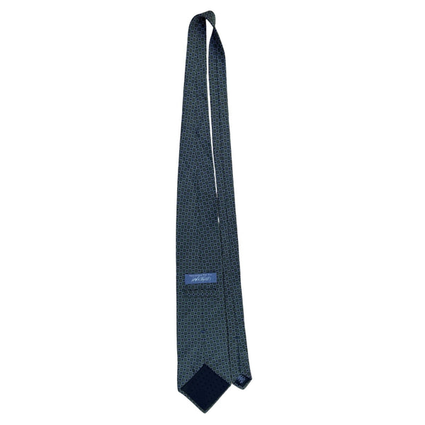 Lord & Taylor Mens Green Silk Geometric Print Necktie 100% Silk Made In USA