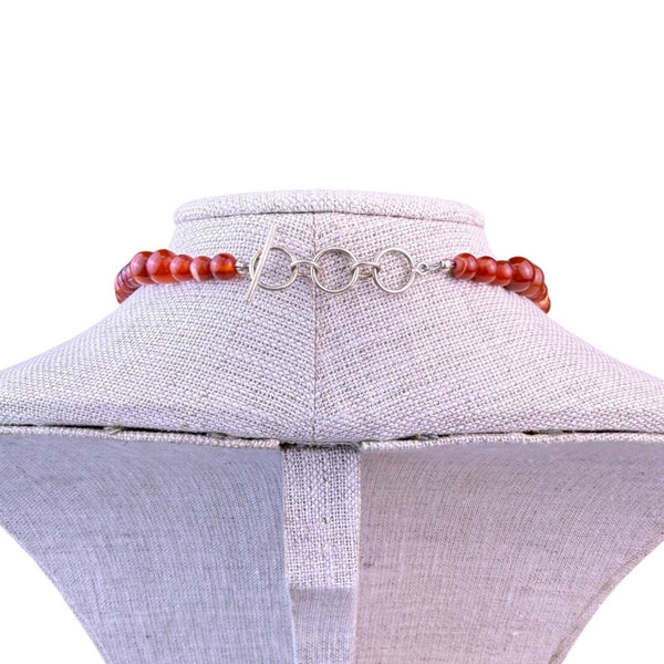 Natural Stone Womens Red Bead Necklace With Fish Pendant Handmade Design