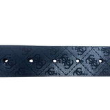 Guess Mens Black Leather Logo Belt Adjustable Polished Plaque Textured Buckle