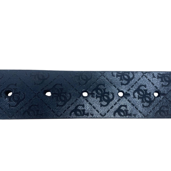Guess Mens Black Leather Logo Belt Adjustable Polished Plaque Textured Buckle