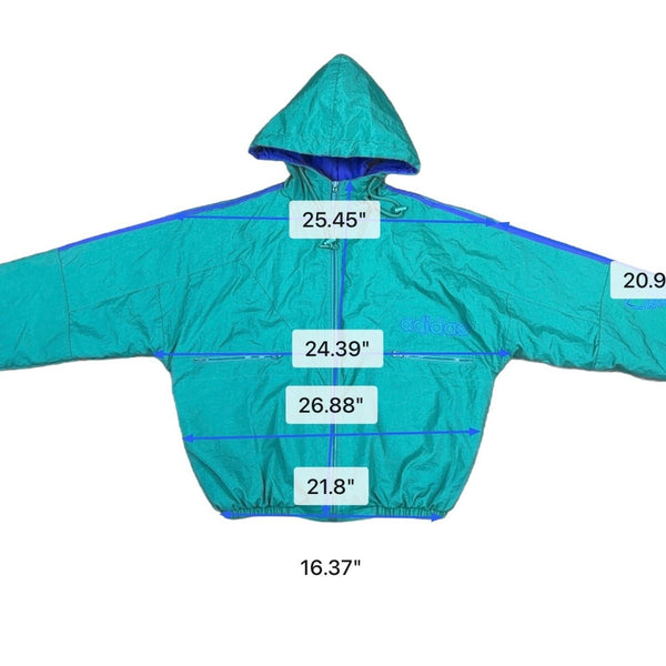 Vintage 90s Adidas Mens Teal Hooded Windbreaker Jacket Retro Sports  Sz M