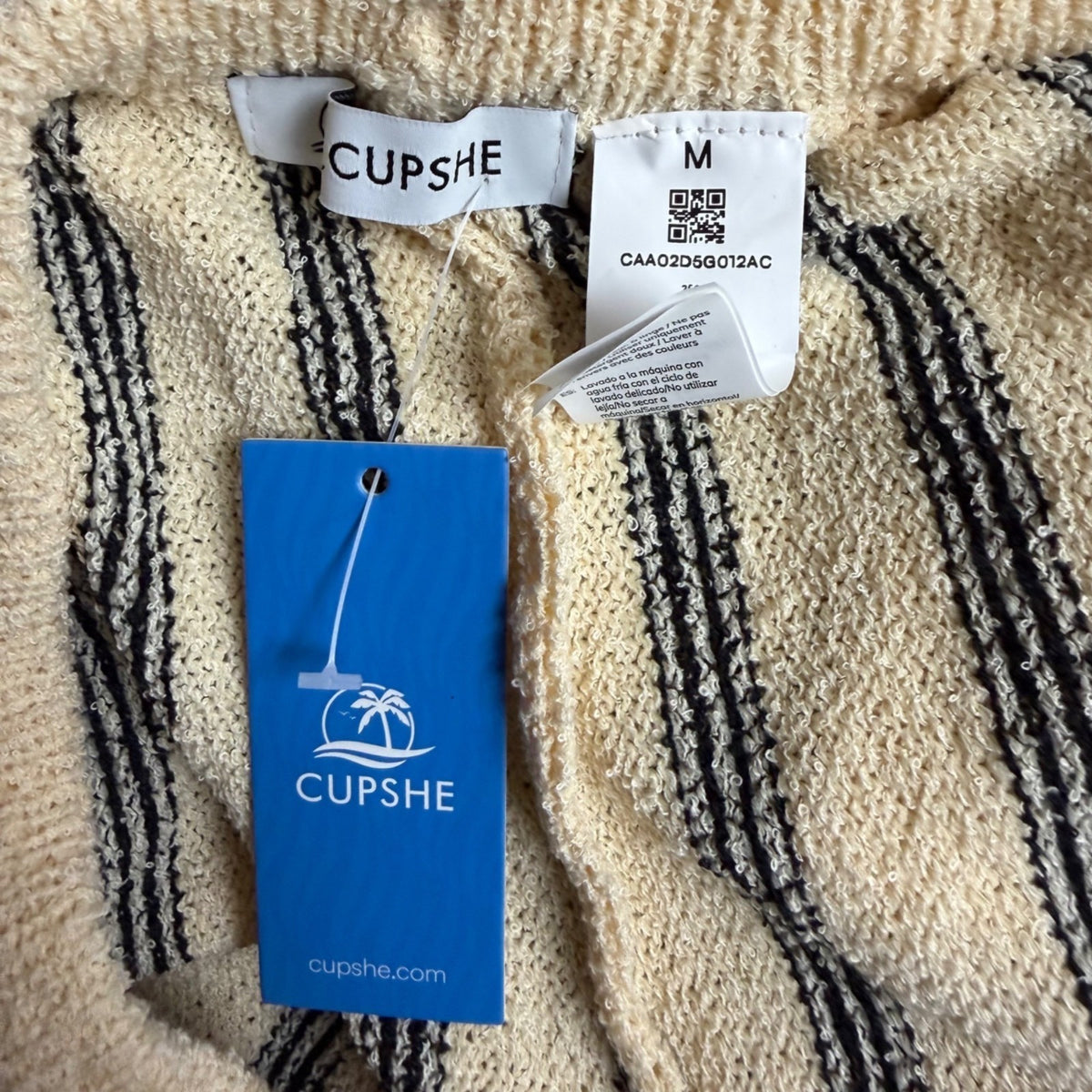 Cupshe Womens Beige/Black Striped Wide-Leg Casual Knit Lounge Pants Sz M - New