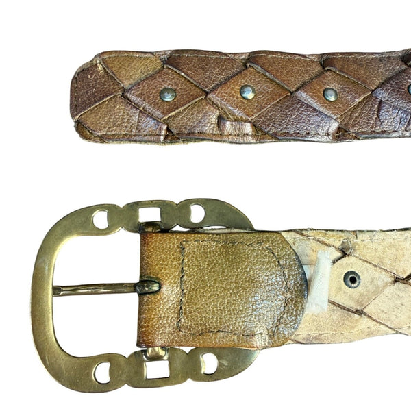 Genuine Leather Womens Brown Braided Belt With Brass Buckle Size Large