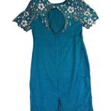 Sténay Womens Teal Beaded Sequin Floral Silk Evening Cocktail Dress Size 14