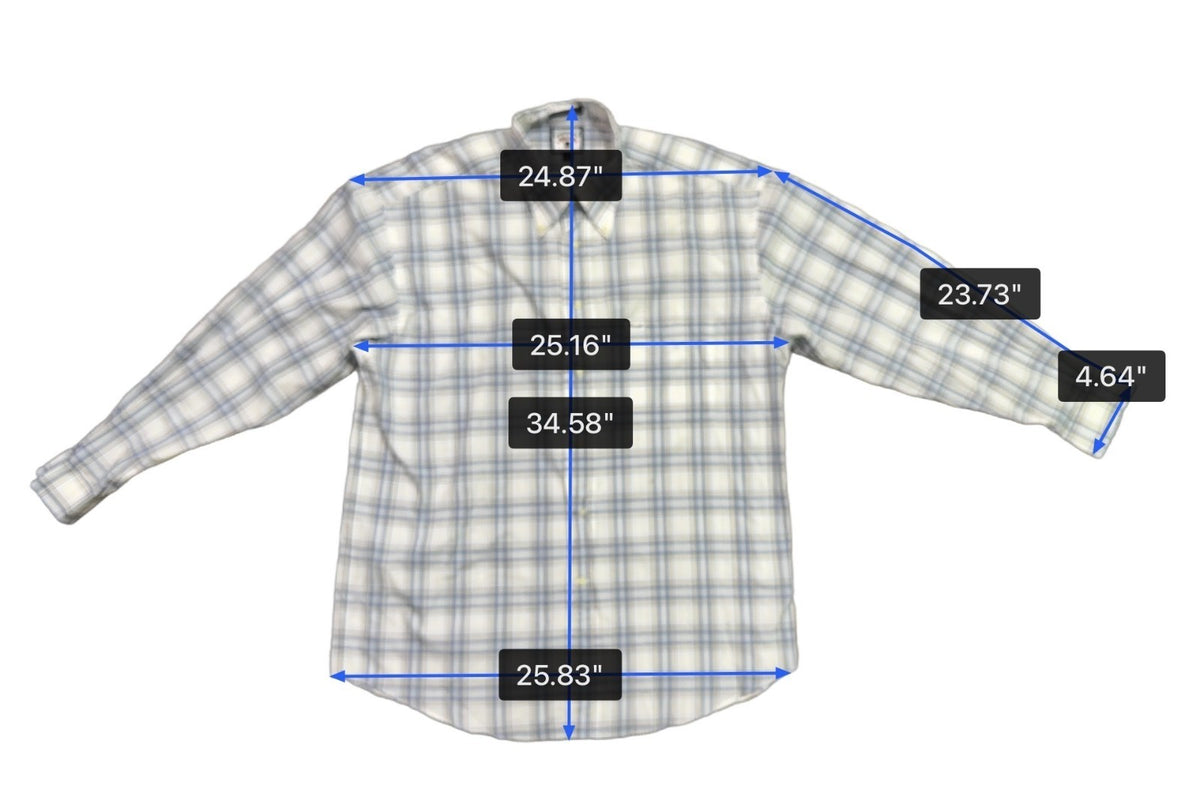 Faconnable Mens Blue/White Cotton Plaid Long Sleeve Button-Down Shirt Size XL