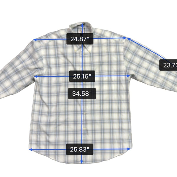 Faconnable Mens Blue/White Cotton Plaid Long Sleeve Button-Down Shirt Size XL