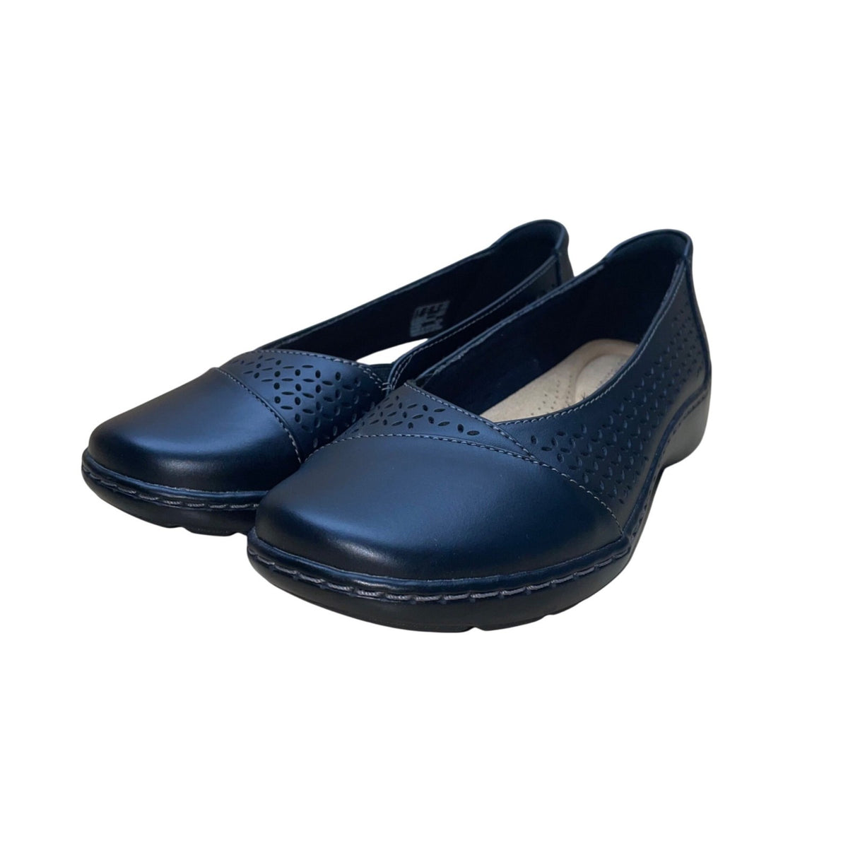 Clarks Women’s Black Leather Cora Iris Slip-On Wide Width Flat Shoes Size 7.5