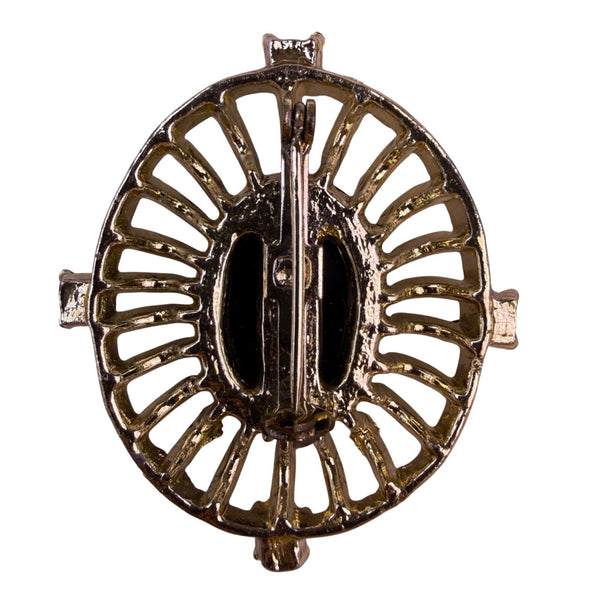 Vintage Coro Womens Gold Tone Rhinestone Filigree Black/White Cameo Brooch