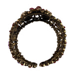 Bronze Floral Cuff Bracelet With Clear & Pink Faux Rhinestones & Red Gemstones