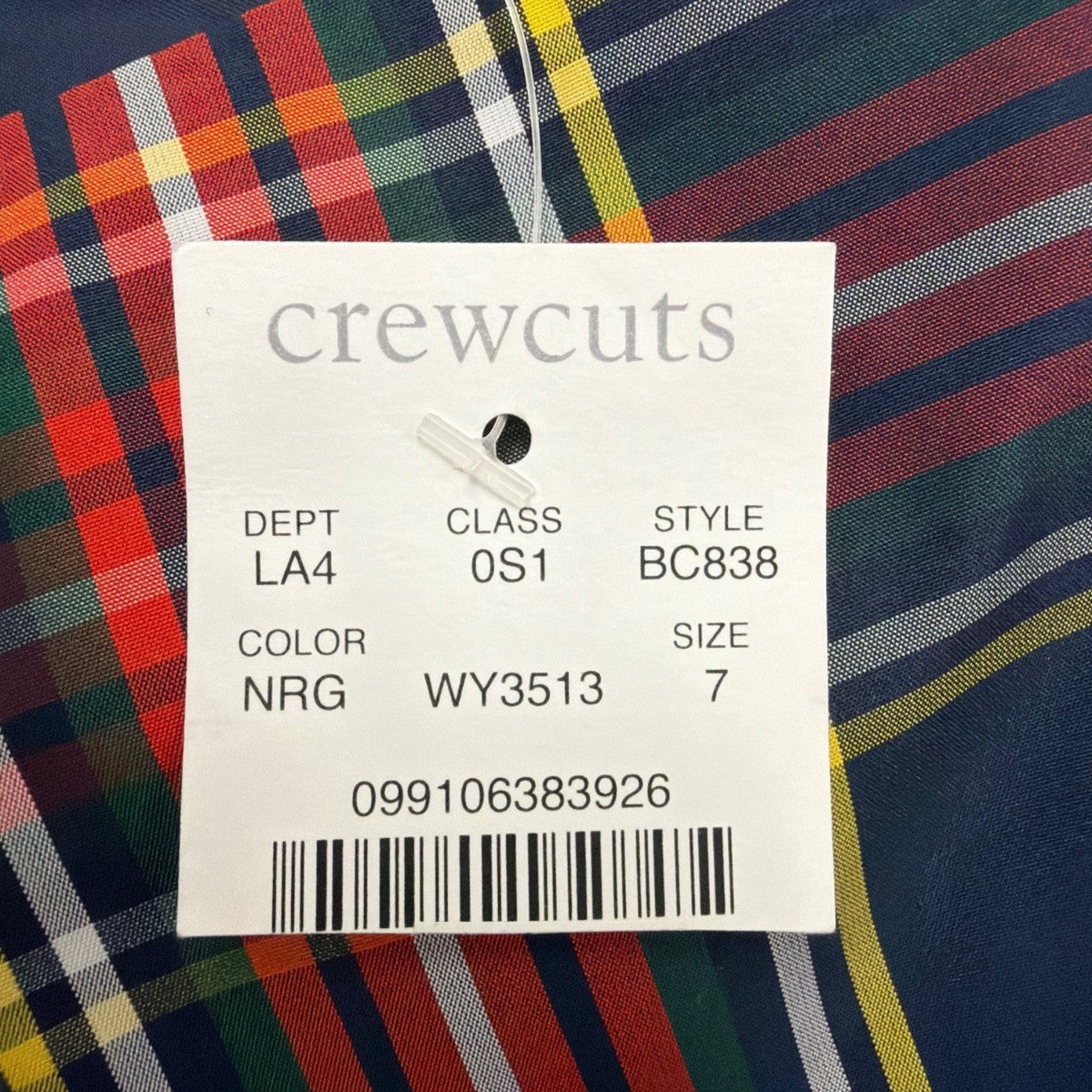 Crewcuts Girls Navy Multicolor Plaid Polyester Puff Sleeve Party Dress Size 7