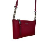 Calvin Klein Women’s Red Faux Leather Chain Strap Zip Closure Crossbody Bag