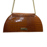 Joy & Iman Women’s Rich Cognac Crocodile-Embossed Chain Strap Clutch Sz M