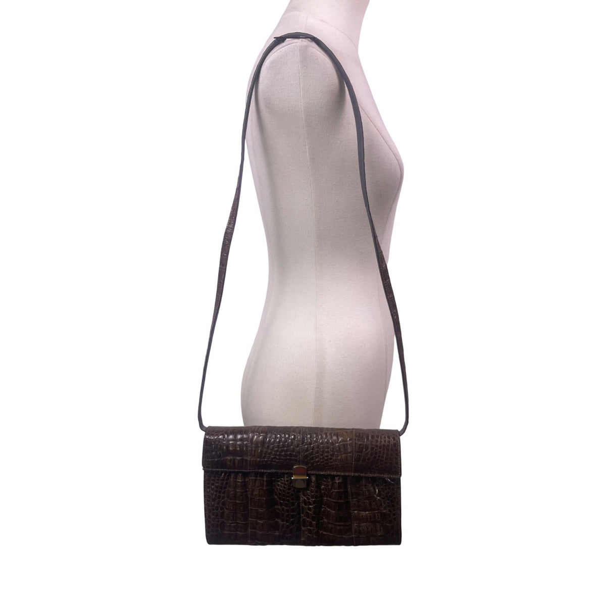 El Corte Inglés Women’s Dark Brown Faux Leather Crocodile-Embossed Shoulder Bag