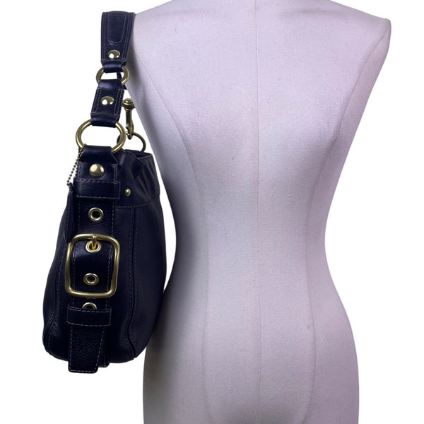 Coach Women’s Black Leather With Golden Buckle Details Hobo Shoulder Bag